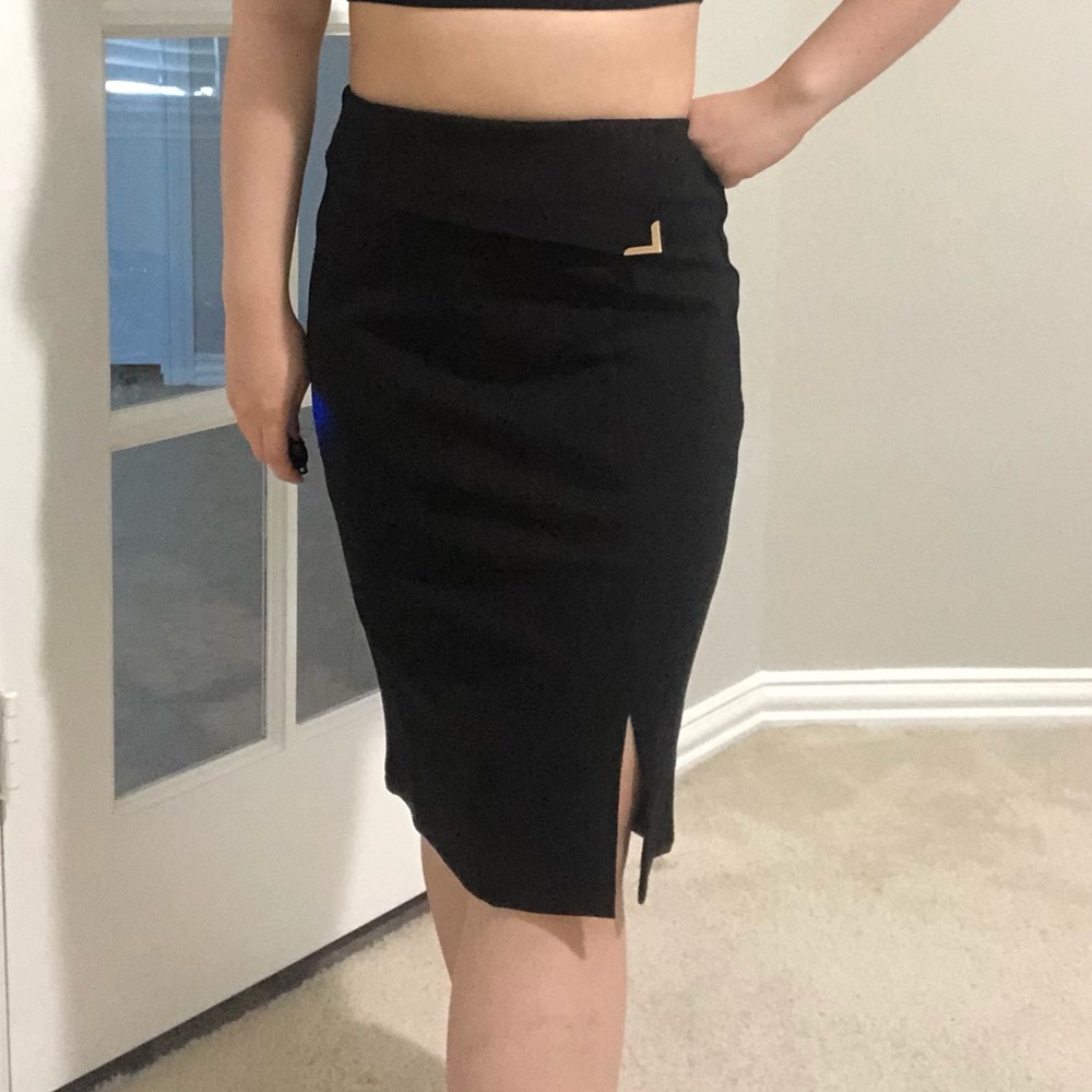 Women high waist mini slit black pencil straight evening party skirt